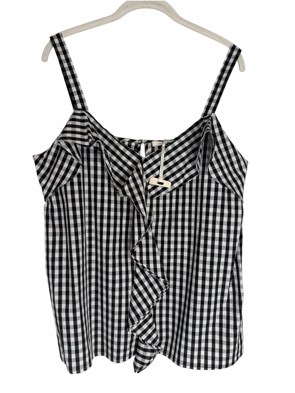 NWT Pleione Gingham Camisole Tank Top size Small Black/White Ruffle